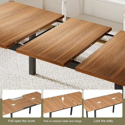 63&quot; Extendable Dining Table, Modern Farmhouse Dining Room Table for