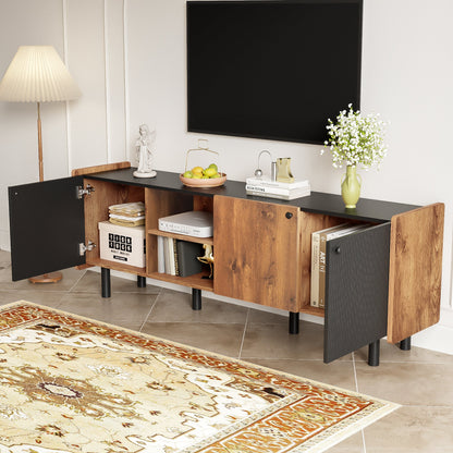 Mid Century TV Stand with 3 Cabinets, Media Console Table for TVs up