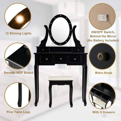 Black Vanity Dressing Table Set with Rotating Mirror