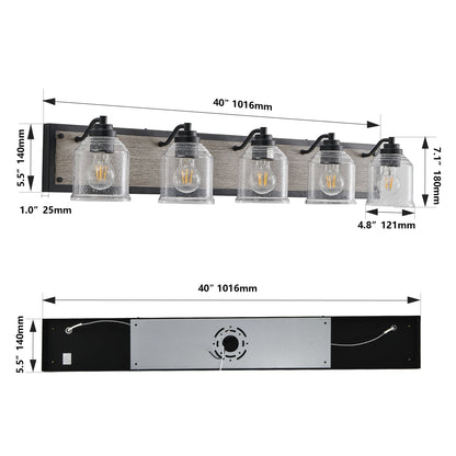 Farmhouse Vanity Light Fixture, 5-Light Bathroom Wall Sconce with