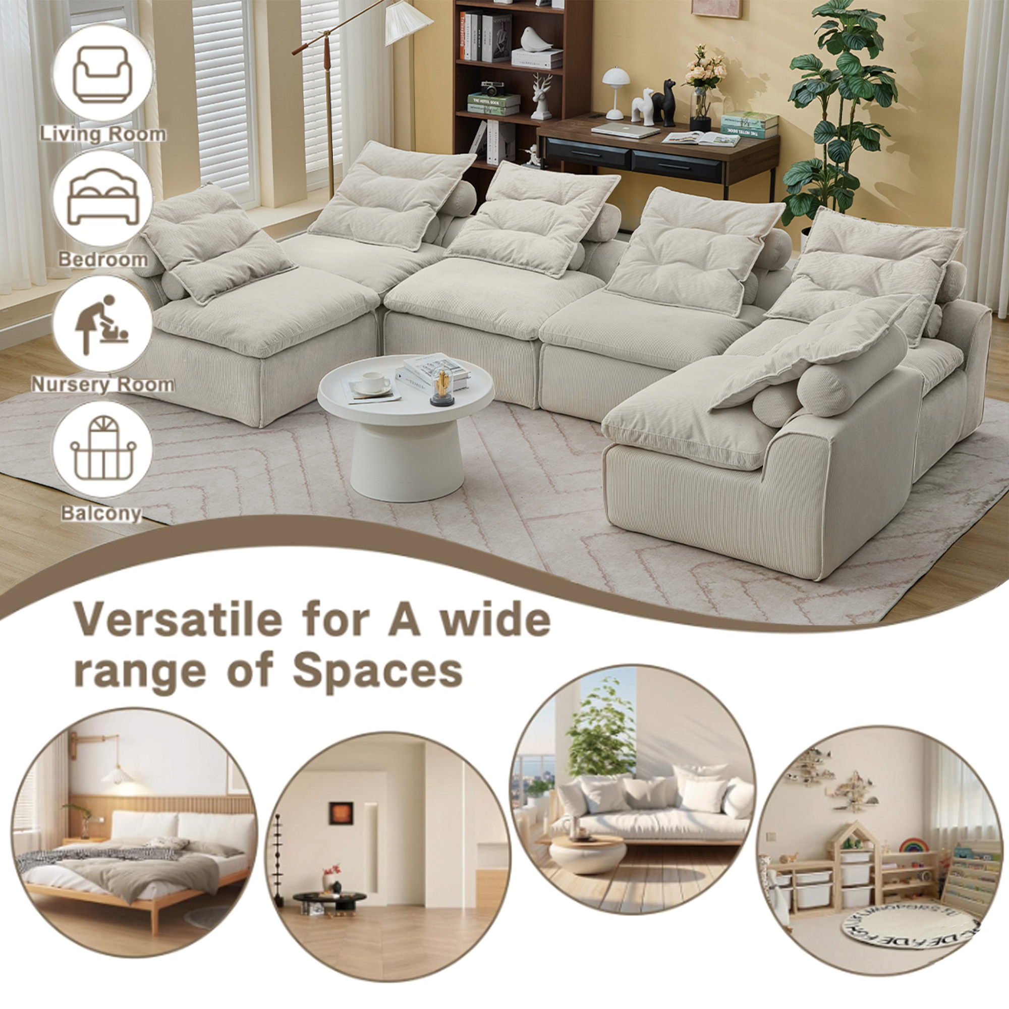 Modular Sofa,No Armrests,At will DIY,Corduroy ,Neck Pillow-Back Lounge