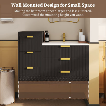 24inch Wall Mounted Floating Cabinet w/Double Drawer, Floating