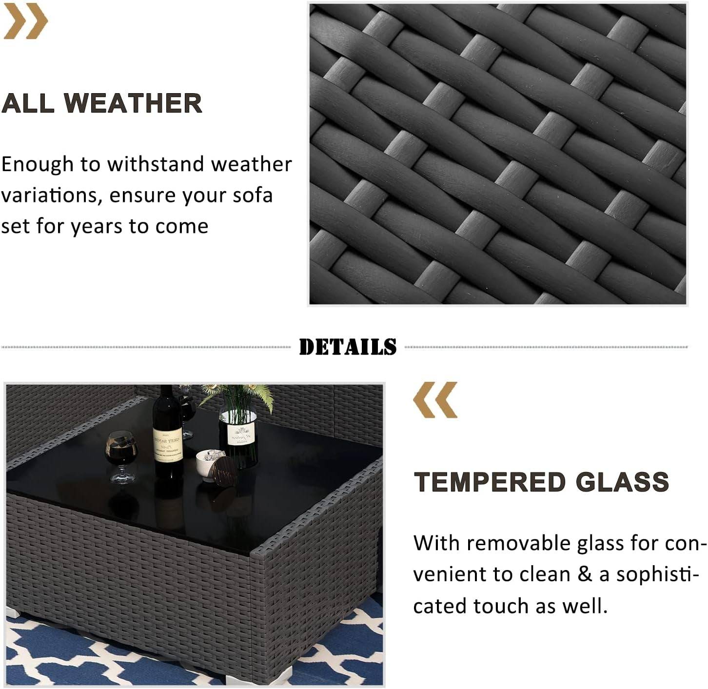 8 Pieces Patio Furniture Set with 44&quot; Propane Gas Fire Pit Table,