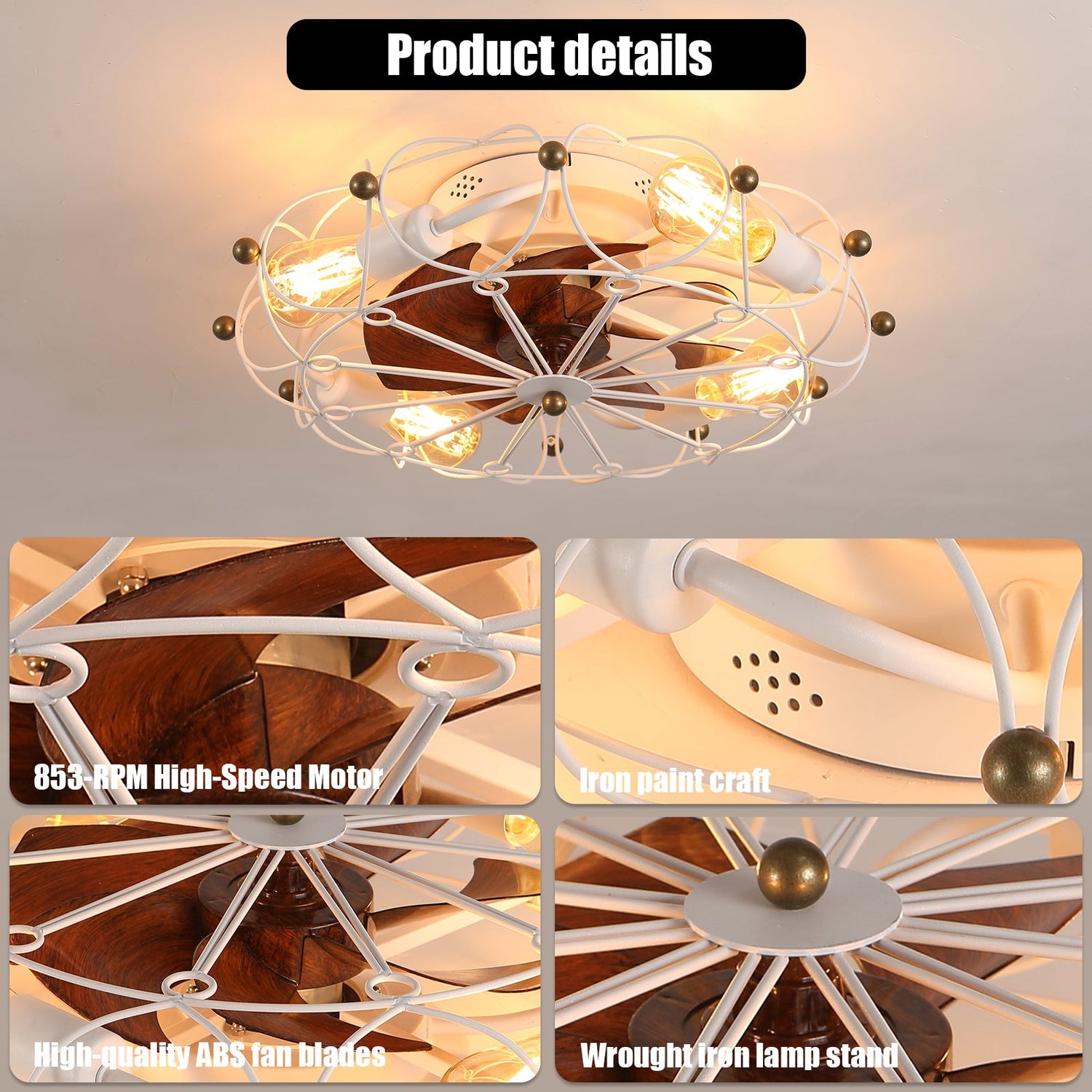 Low Profile Caged Ceiling Fan with Lights Remote Control, Embedded