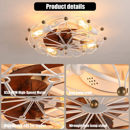Low Profile Caged Ceiling Fan with Lights Remote Control, Embedded