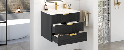 24inch Wall Mounted Floating Cabinet w/Double Drawer, Floating