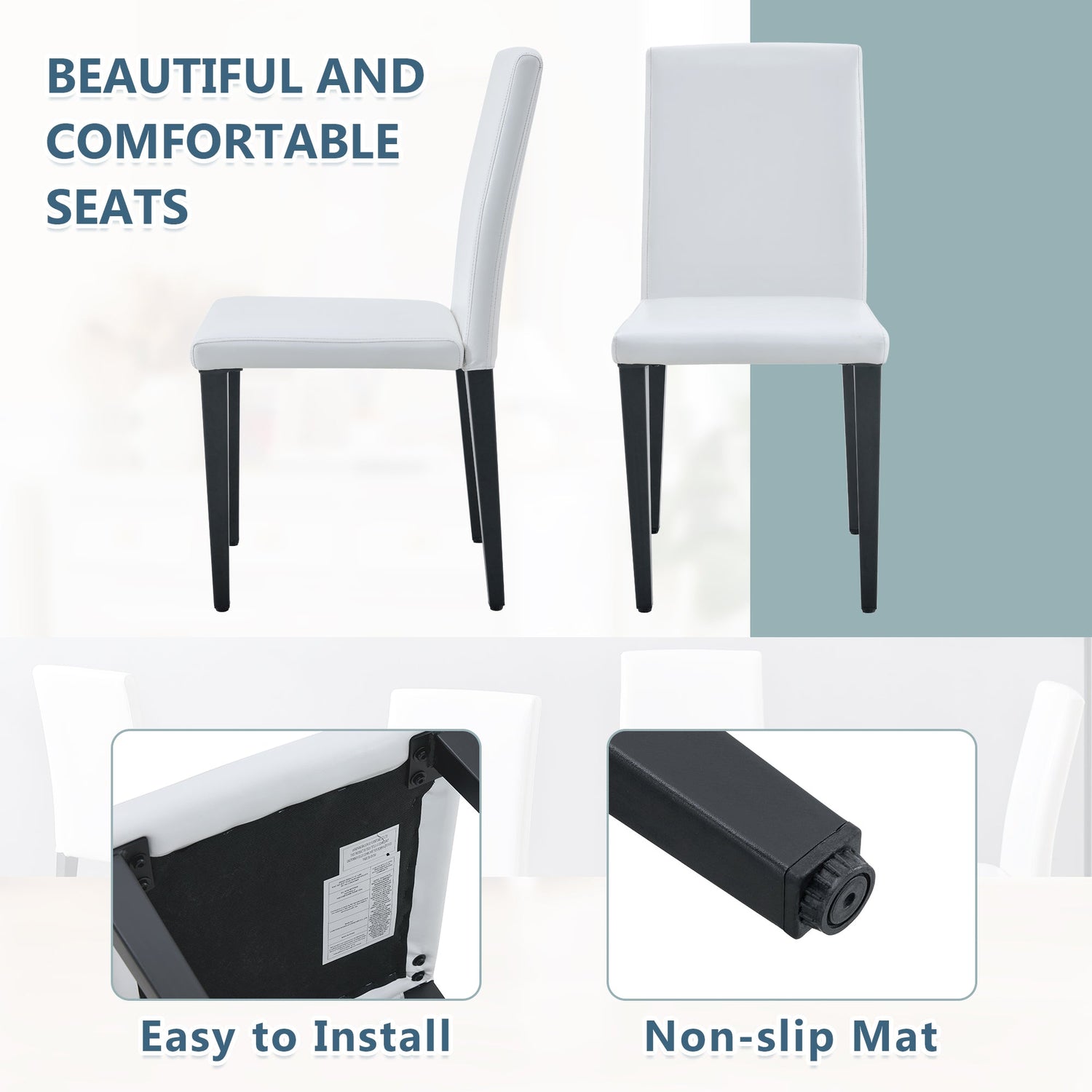 Four White PU dining chairs, simple and versatile, comfortable and