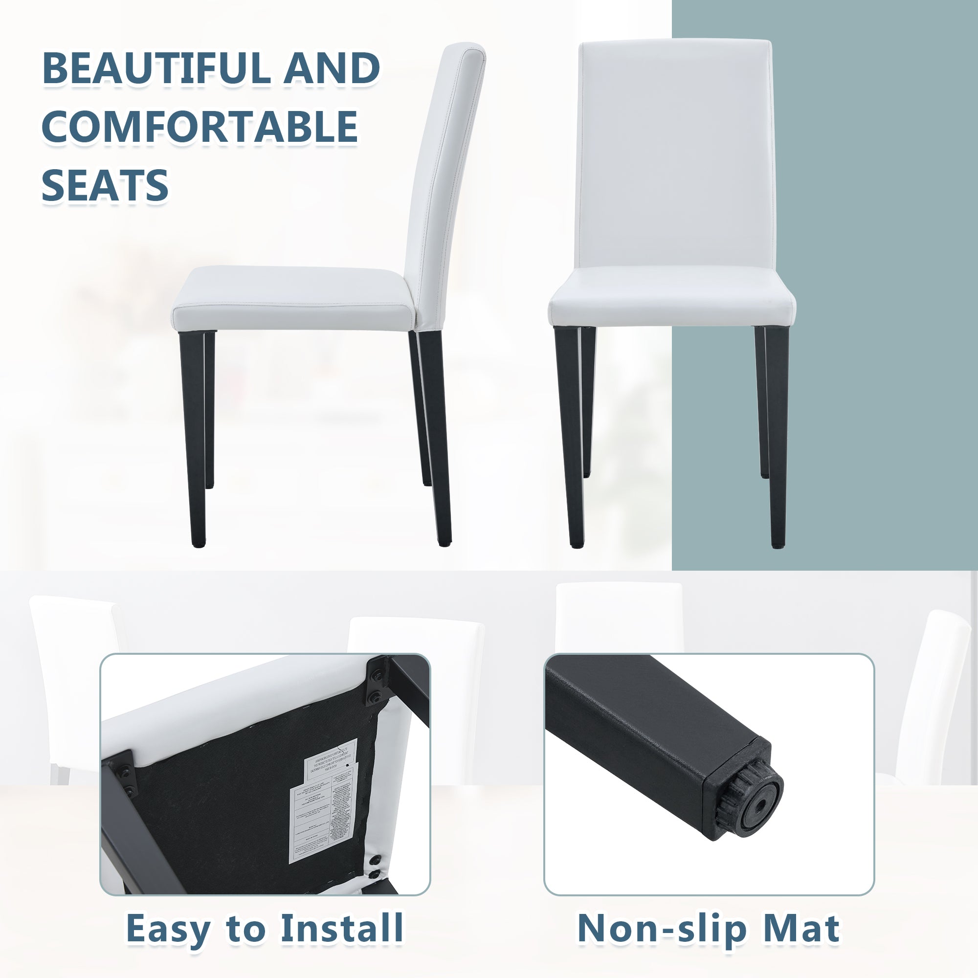 Four White PU dining chairs, simple and versatile, comfortable and