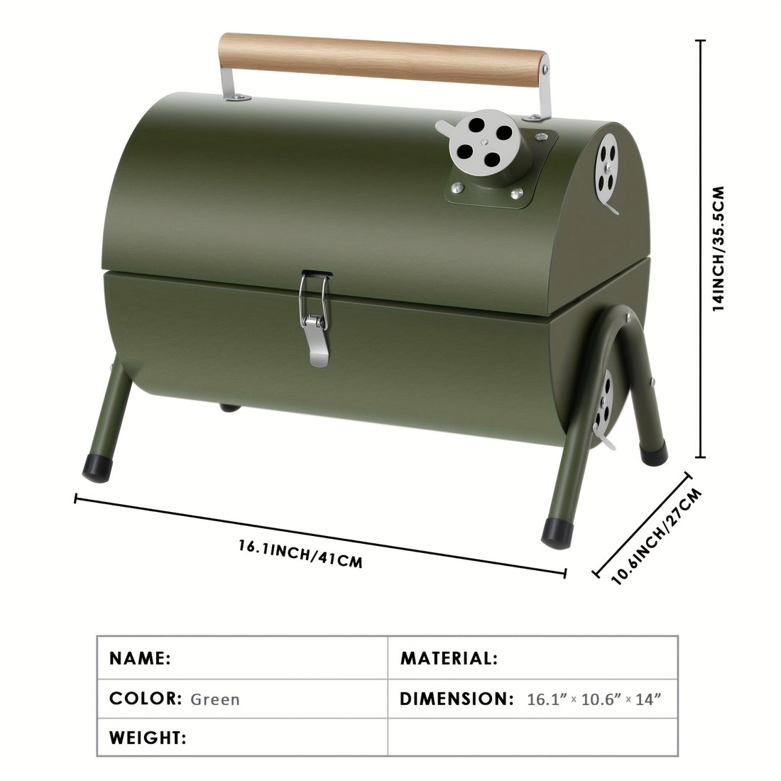Compact Portable Charcoal Grill Barrel