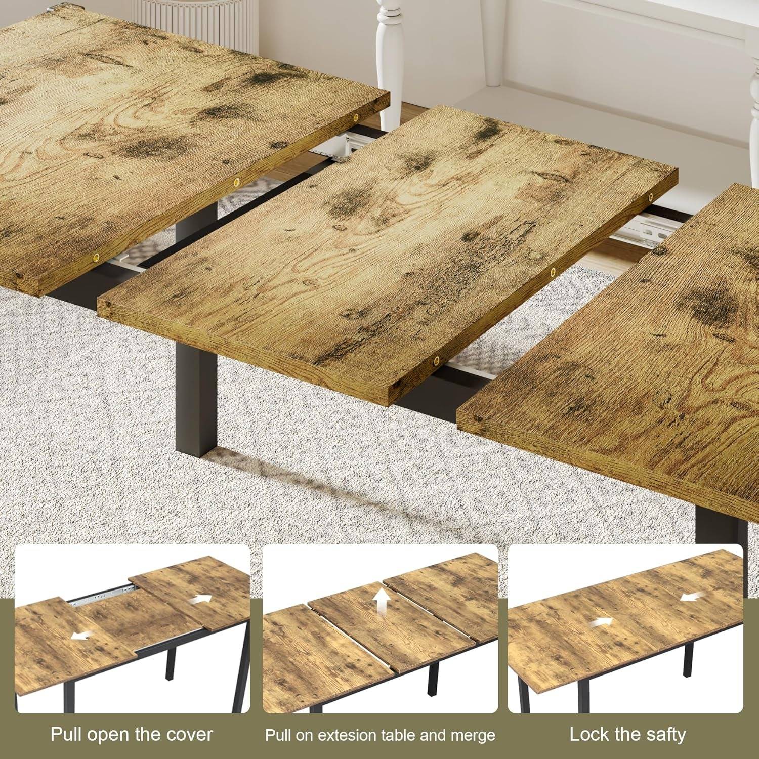 63&quot; Extendable Dining Table, Modern Farmhouse Dining Room Table for