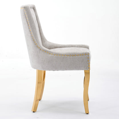 Chenille Dining Chairs, Modern Style with Curved Gold - Plated Legs &amp;