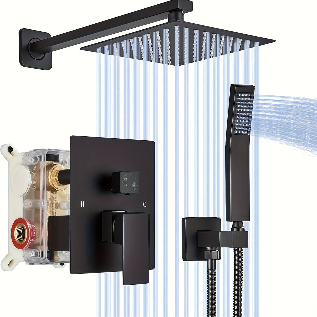[Complete Matte Black Shower System] Shower Faucet Set Matte Black Shower System, Shower Faucet with Rain Shower Head and Handheld, Shower Faucets Sets Complete Shower Combo Set Rough-in Valve and Trim Kit Included