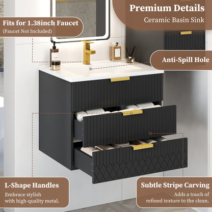 24inch Wall Mounted Floating Cabinet w/Double Drawer, Floating