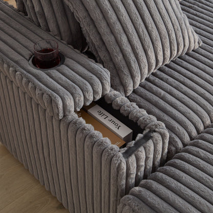 84Inch Corduroy 3-seater sofa With 3 back pillows ,2 toss pillows , a