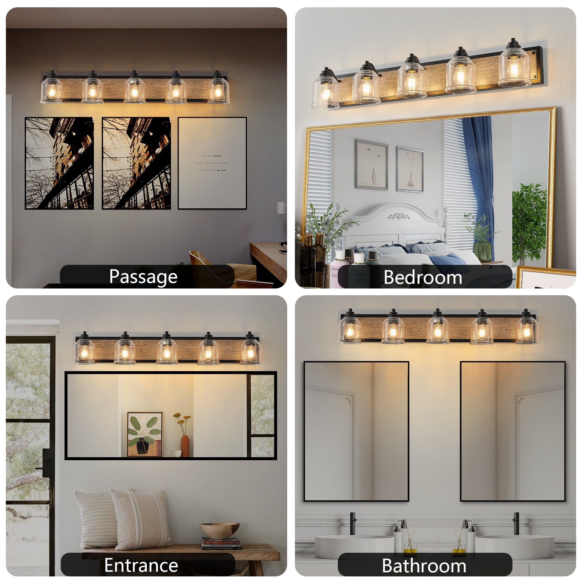 Farmhouse Vanity Light Fixture, 5-Light Bathroom Wall Sconce with