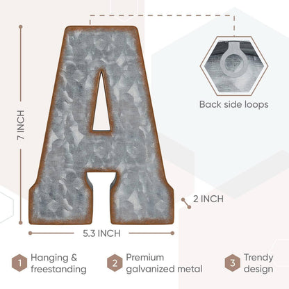 Galvanized Metal Letters for Wall Decor   3D Letter A for Hanging or