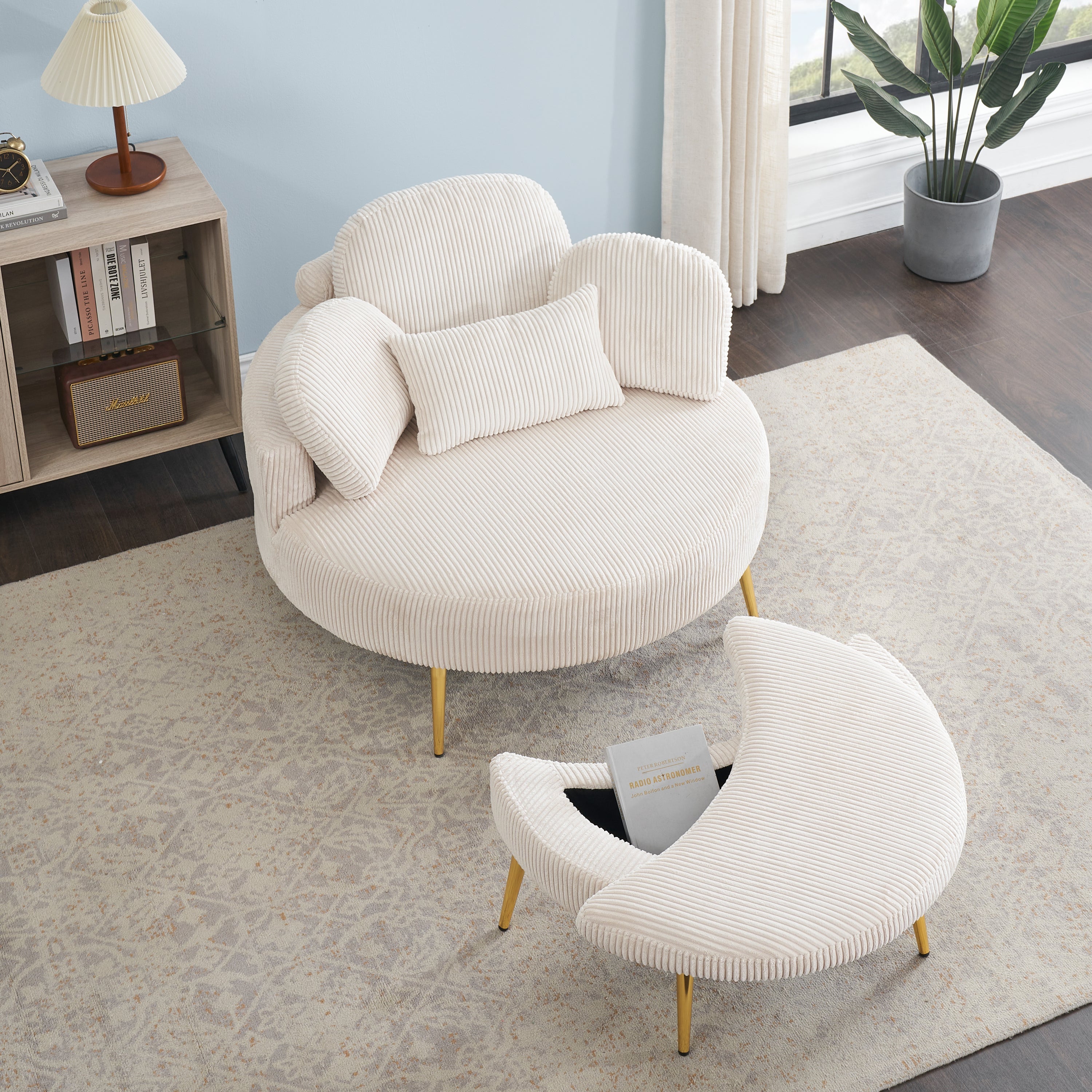 61 inches beige comfortable seat, small sofa with small end table,