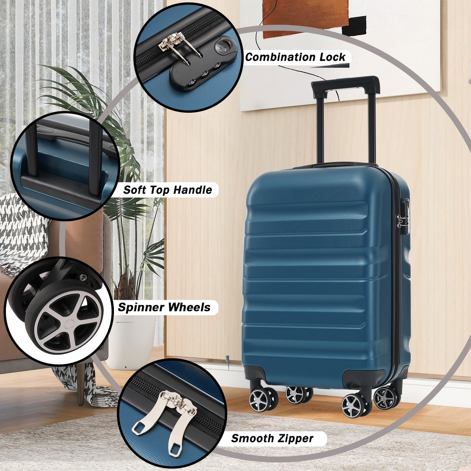 Hardshell ABS Carry-On Luggage with Spinner Wheels, Lightweight Travel