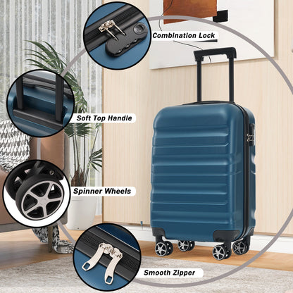 Hardshell ABS Carry-On Luggage with Spinner Wheels, Lightweight Travel