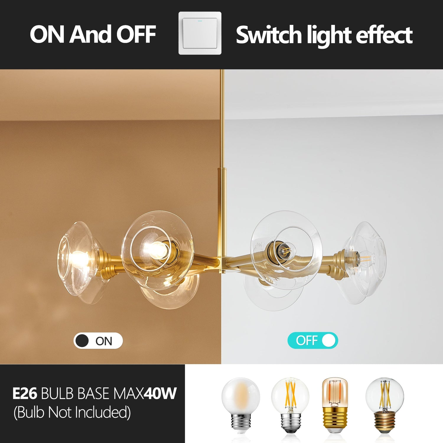 Modern Gold 8-Light Sputnik Chandelier with Clear Glass Shades,