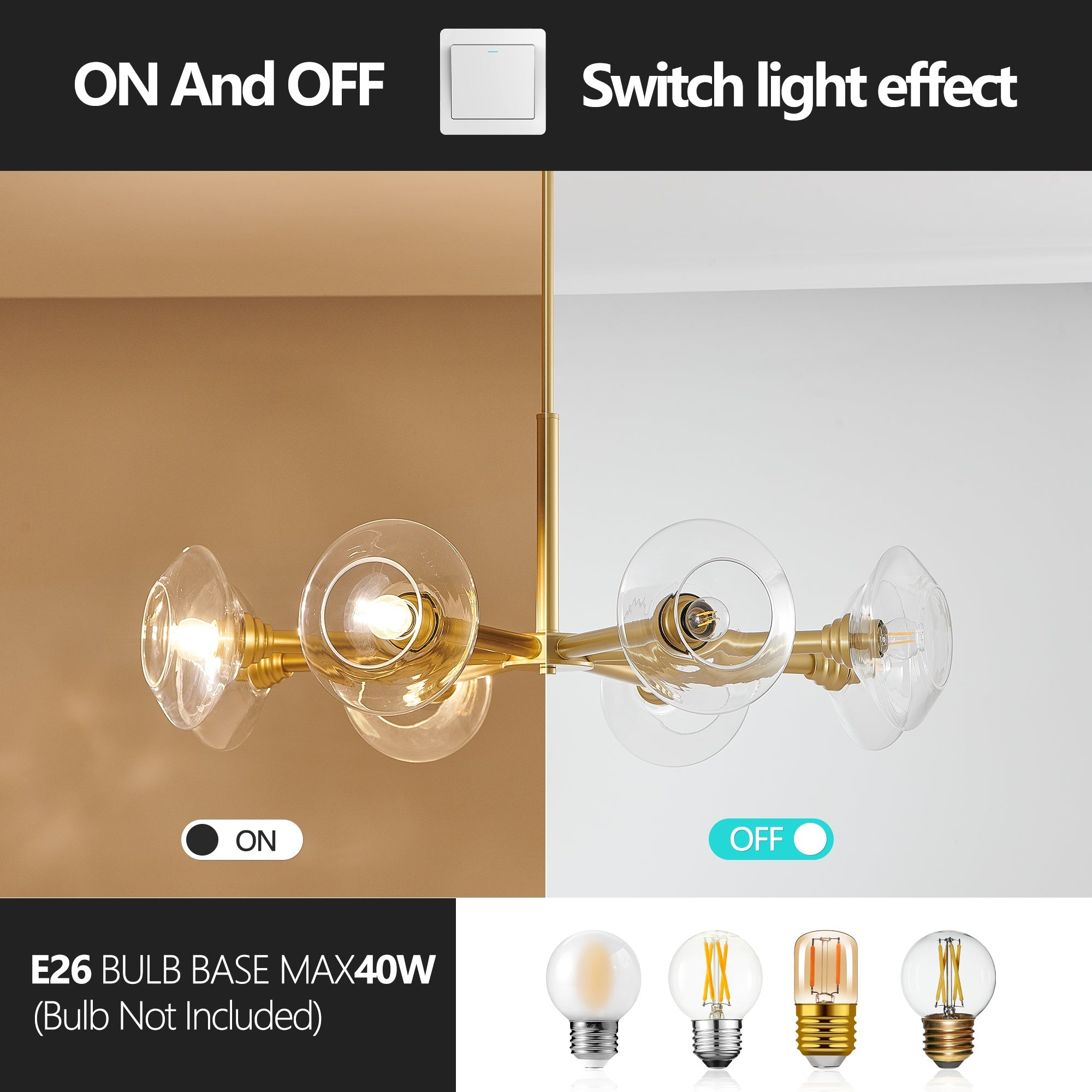 Modern Gold 8-Light Sputnik Chandelier with Clear Glass Shades,