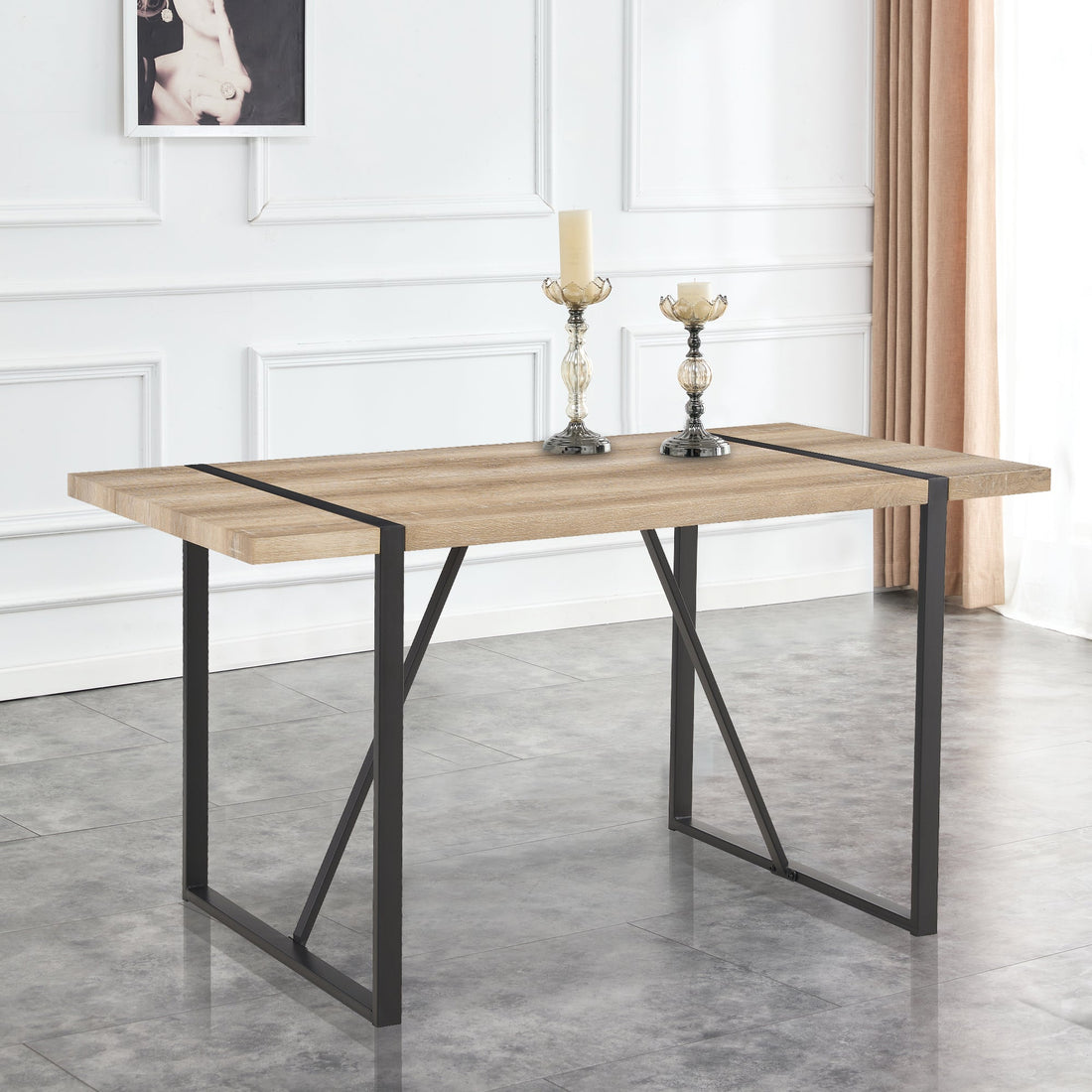 Rustic Industrial Rectangular Wood Dining Table For 4-6 Person, With
