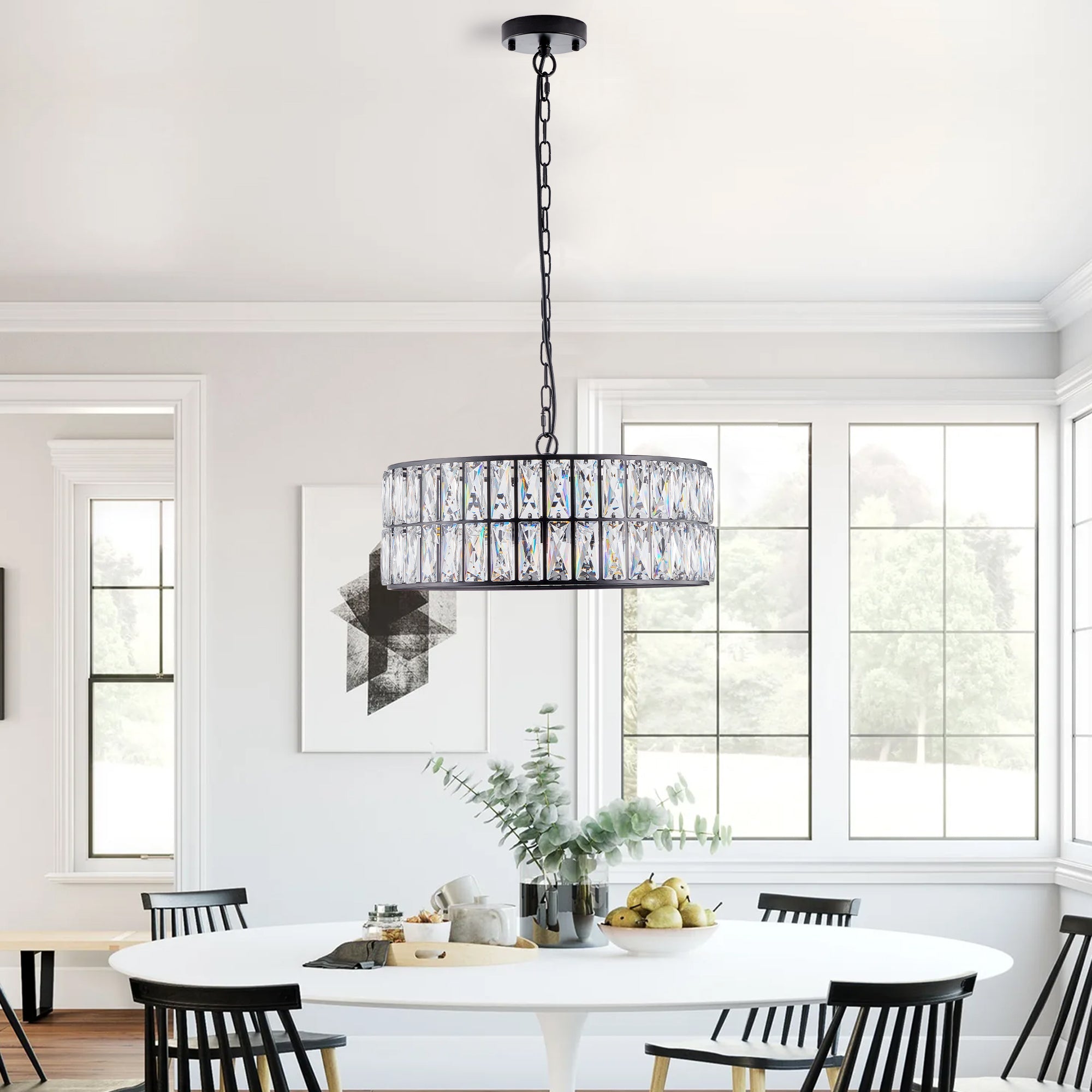 Modern Crystal Drum Chandelier, 6-Light Pendant Lighting Fixture with