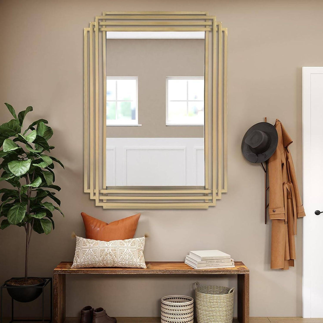 Brushed Gold Wall Mirror 24x36, Modern, Vanity, Bath