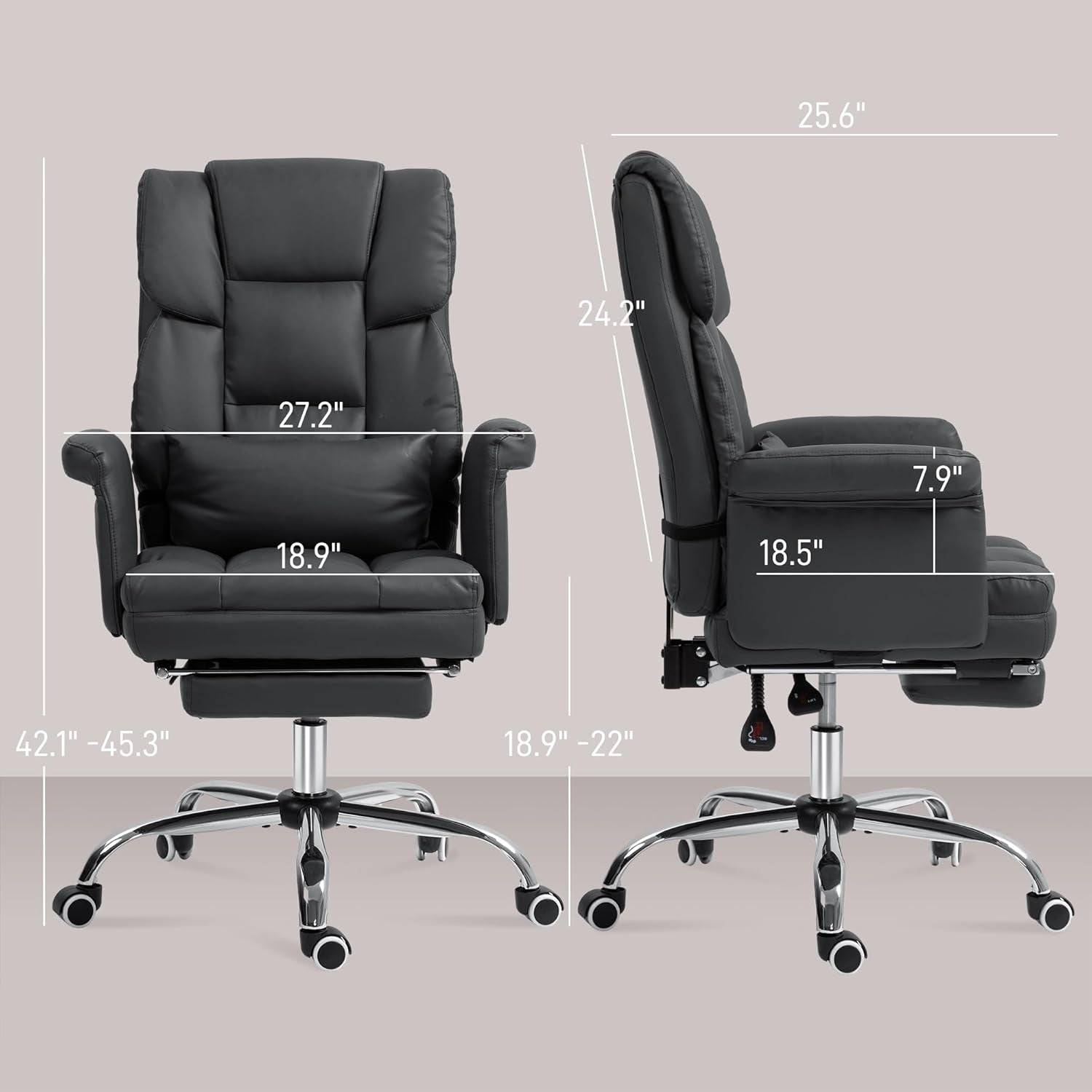 Executive Office Chair with Footrest and Lumbar Support, PU Leather