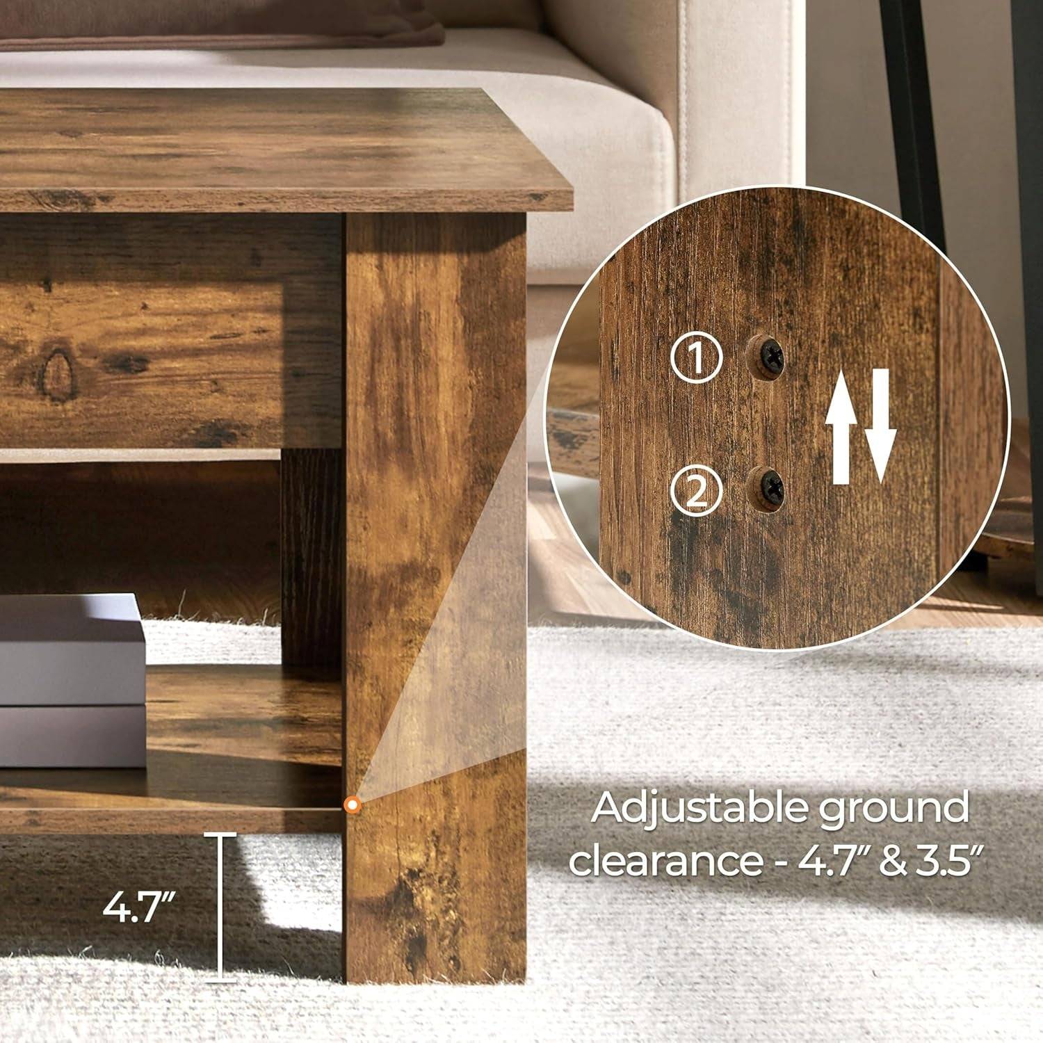 Coffee Table, 47.5In Lift Top Coffee Table with Hidden Compartment and