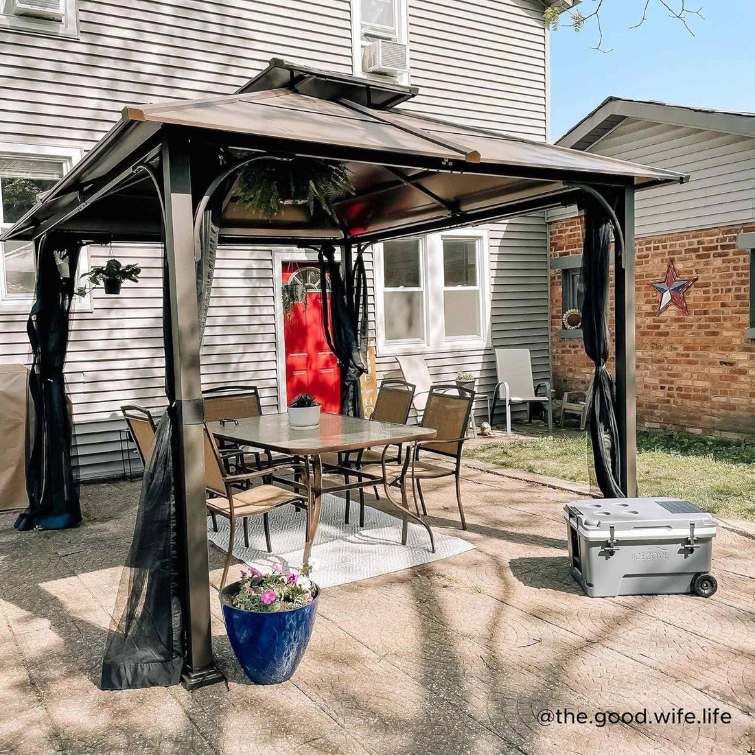 10x12 Hardtop Gazebo Steel Frame Netting Brown