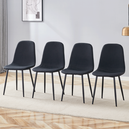 Luxury Simple Chair - Set of 4 BLACK Linen-Cotton Material High