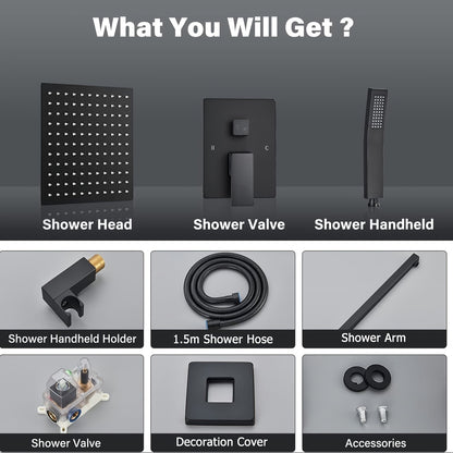 [Complete Matte Black Shower System] Shower Faucet Set Matte Black Shower System, Shower Faucet with Rain Shower Head and Handheld, Shower Faucets Sets Complete Shower Combo Set Rough-in Valve and Trim Kit Included