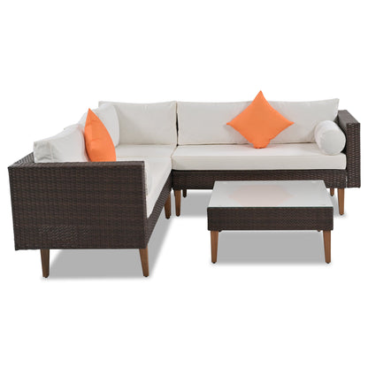 4-pieces Outdoor Wicker Sofa Set, Patio Furniture with Colorful