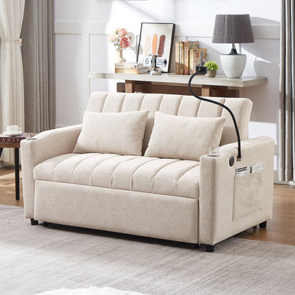 55.9" Convertible Sofa Bed Loveseat Sofa with Three USB Ports, Two