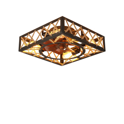 Farmhouse Rustic Ceiling Fan and Remote Control,Square Caged