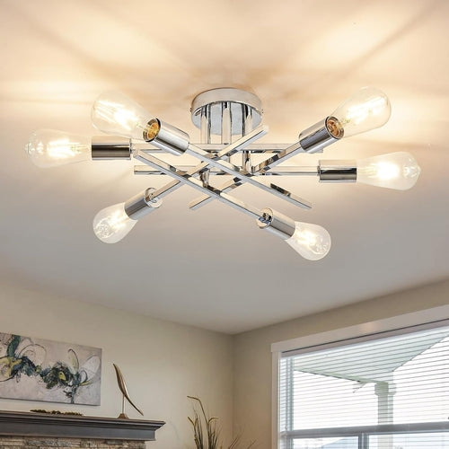 6-Lights Semi Flush Mount Ceiling Light Fixture Modern Chrome Matte