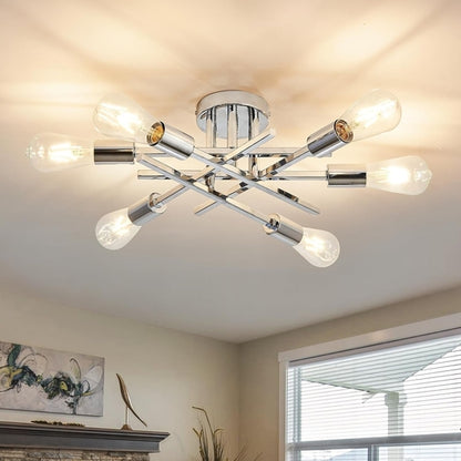 6-Lights Semi Flush Mount Ceiling Light Fixture Modern Chrome Matte