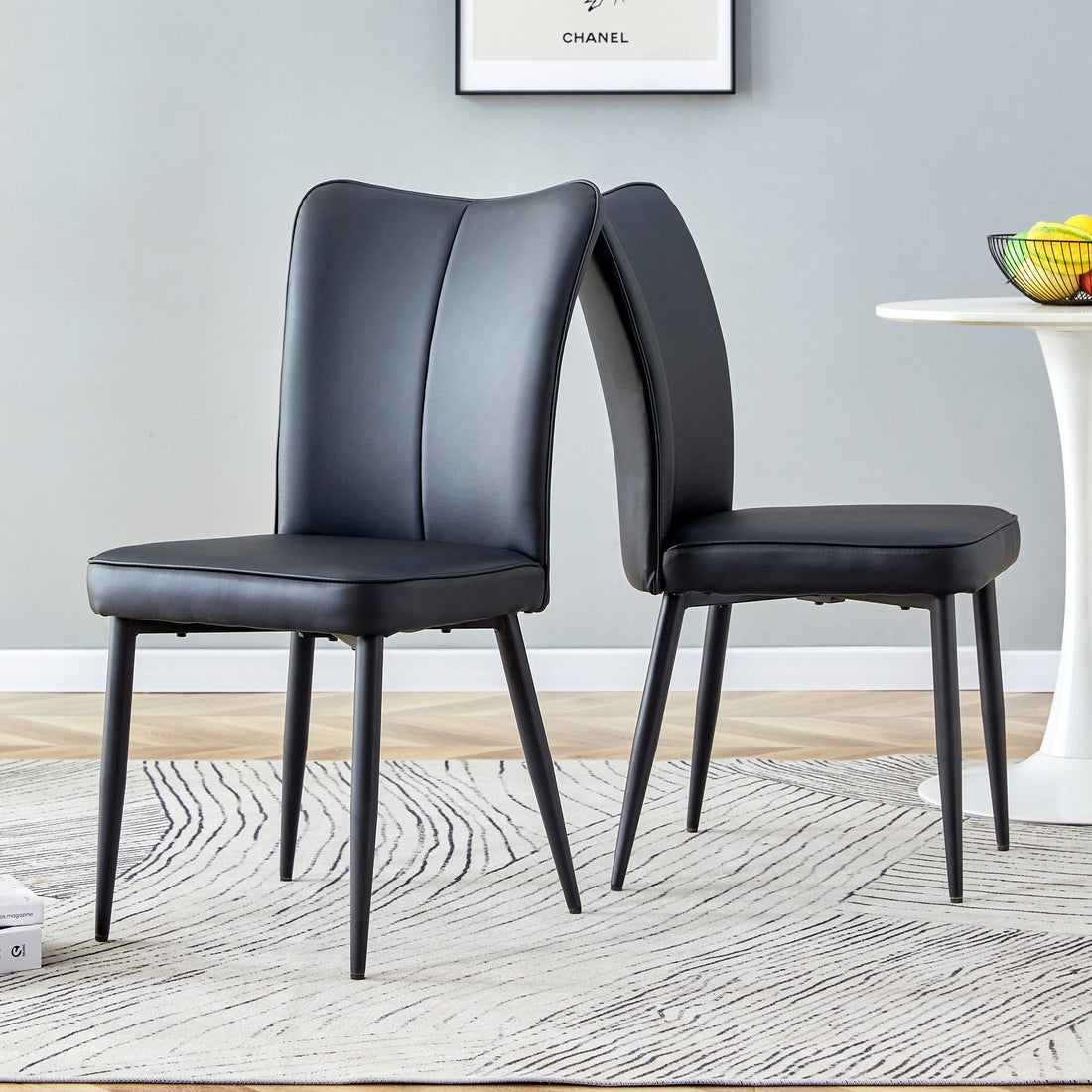 Modern Black PU Chair Set - Two Pieces, The backrest has a vertical