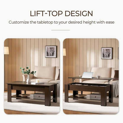 Lift Top Coffee Table with Hidden Compartment and Storage Shelf,