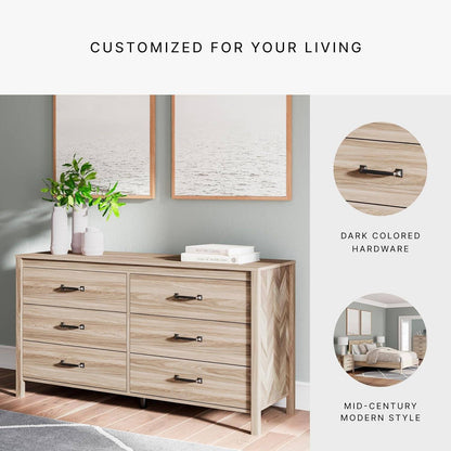 Battelle Mid-Century Modern 6 Drawer Dresser with Chevron Pattern and