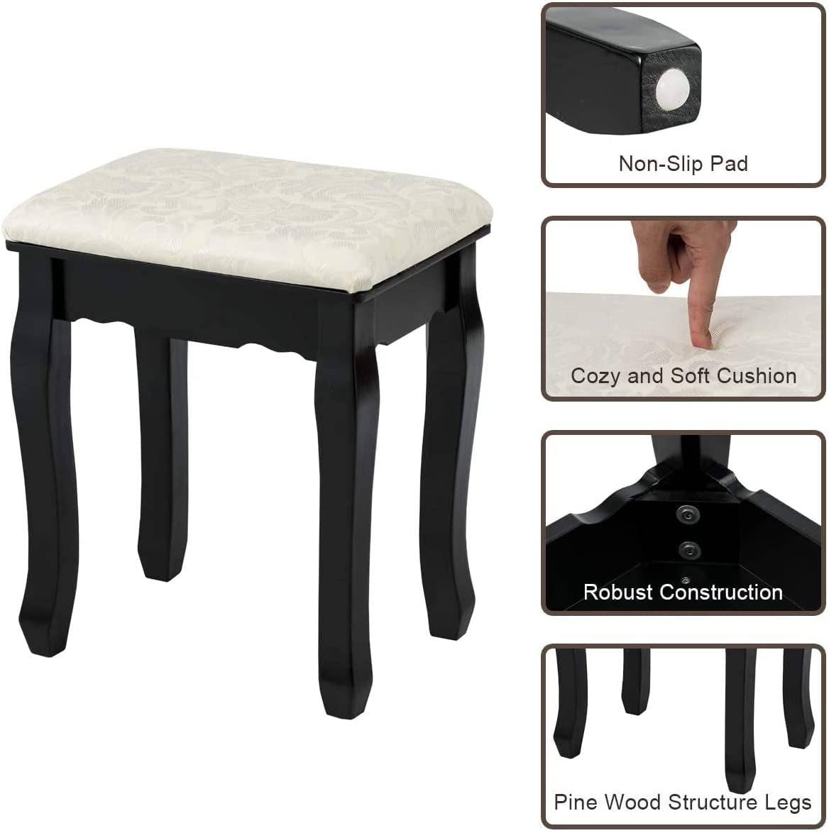 Black Vanity Dressing Table Set with Rotating Mirror