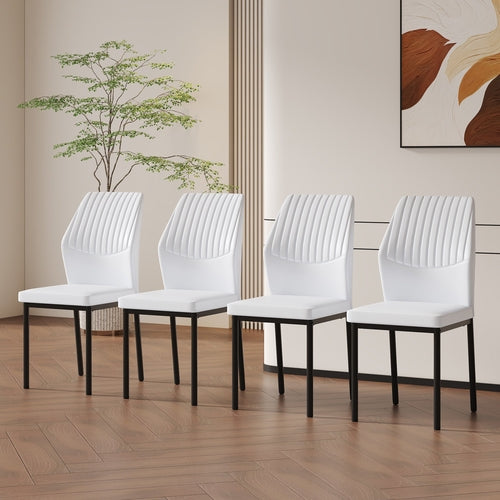 Luxury Simple Chair - Set of 4 White PU Material High Resilience