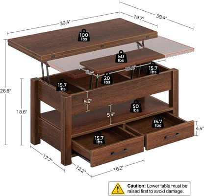 Coffee Table Lift Top, Multi-Function Convertible Coffee Table with