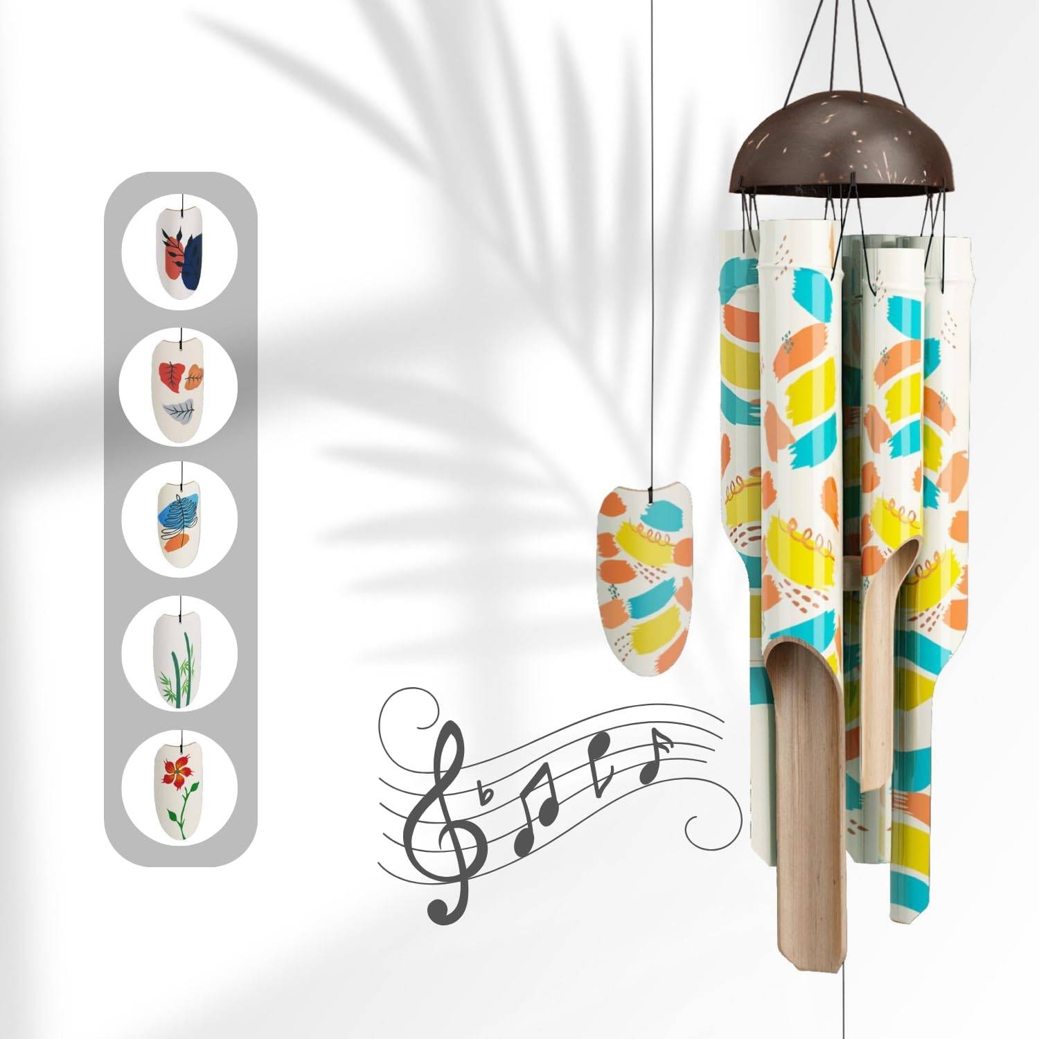 Bamboo Wind Chimes 45&quot; Hand Painted Art Garden Decor Housewarming