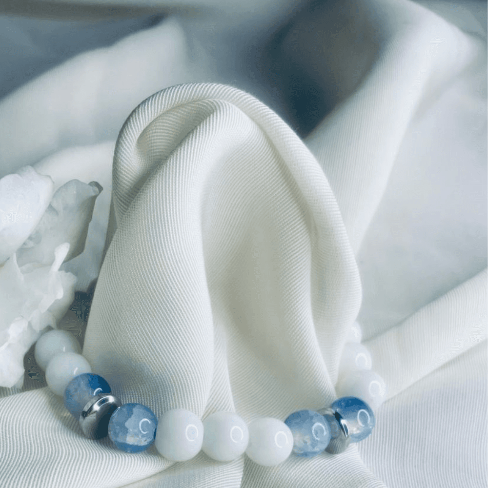 Blue Lace Agate and White Howlite Bracelet with Silver Spacers