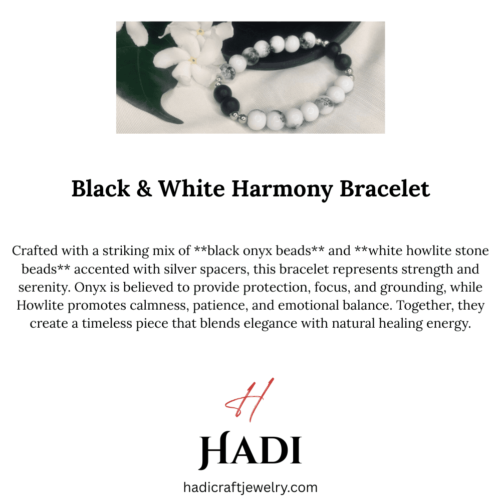 Howlite and Black Onyx Bracelet Stretch Bracelet with Silver Spacers