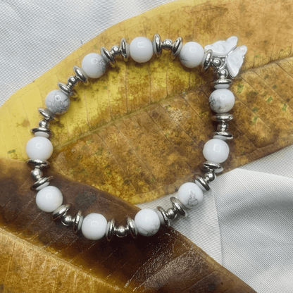 Jasper Bead Bracelet with Silver Spacers Stretch Bracelet for Women