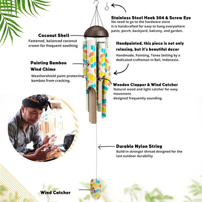 Bamboo Wind Chimes 45&quot; Hand Painted Art Garden Decor Housewarming