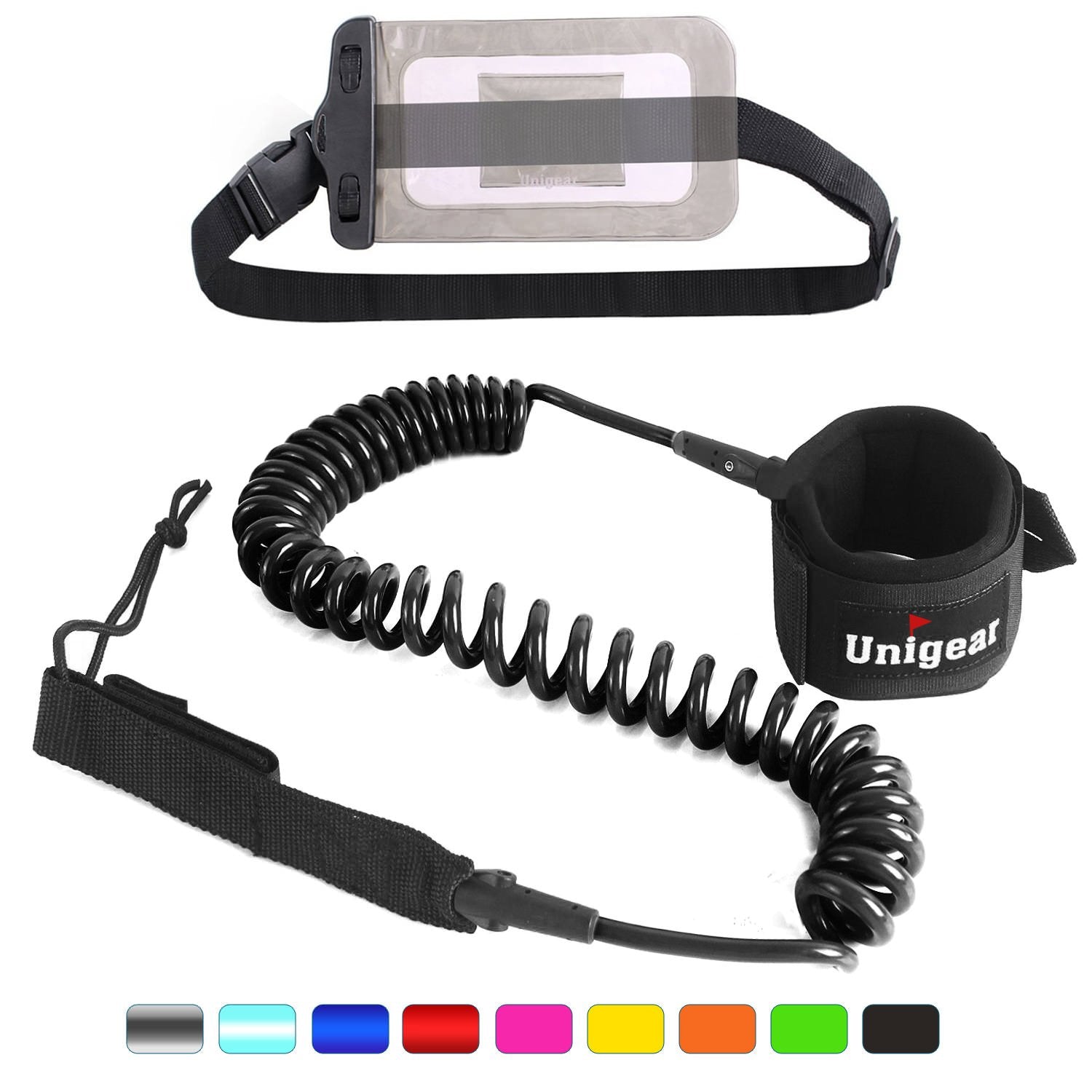 Coiled SUP Leash 10 feet with Waterproof Pouch
